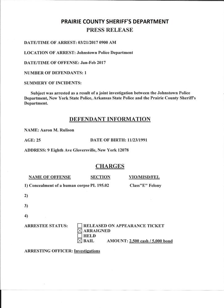 Aaron Rulison Charge sheet information listed below