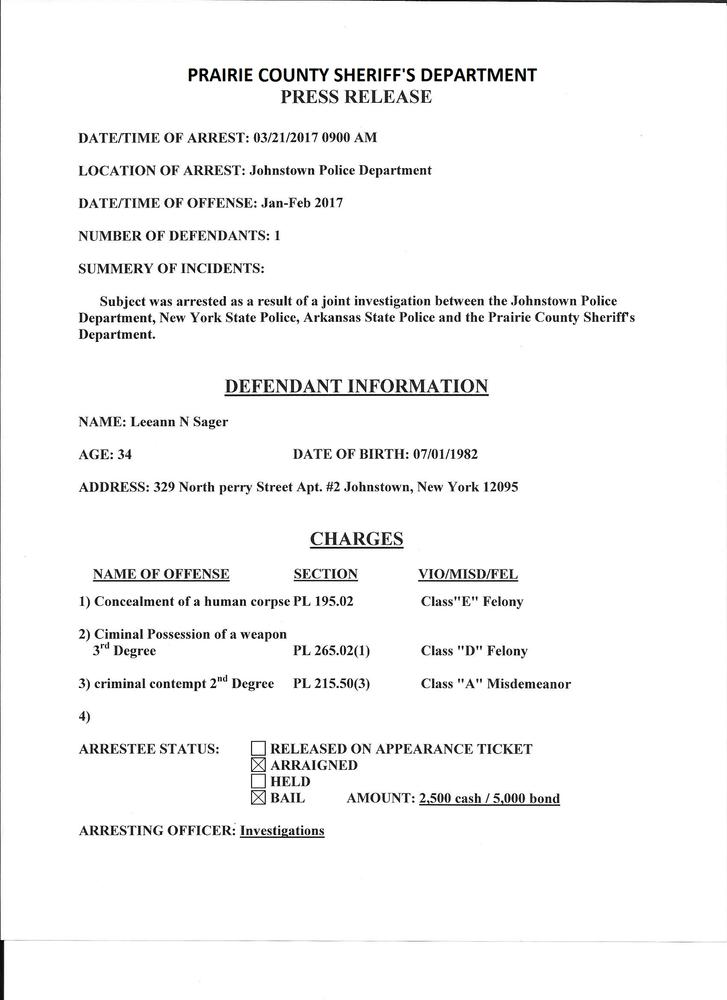 Leeann N Sager Charge Sheet Information Listed Below